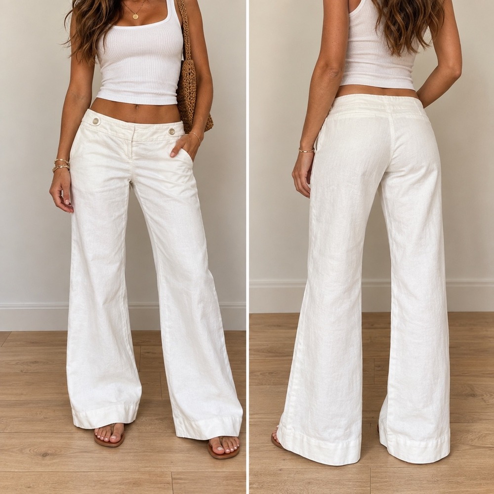 The Limited Cassidy Fit White Linen Blend Wide Leg Trousers Pants Size 4R